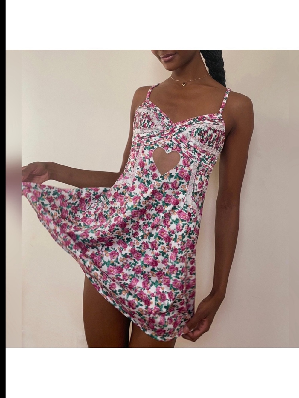 For Love And Lemons Hearts Bloom Cut Out Mini Slip Dress Sz XS